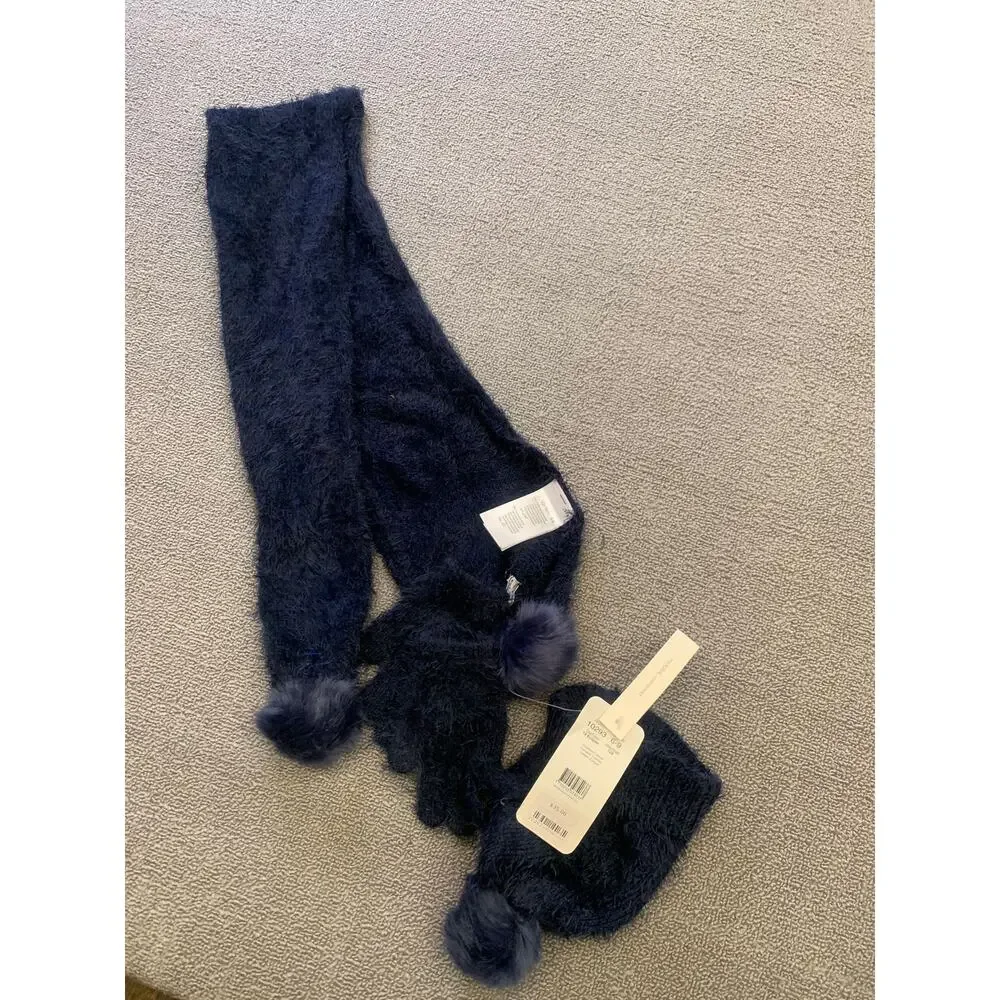 Mayoral Kids 6-9 3 in 1 Set Blue Fuzzy Pompom Hat Scarf Mitten‎ New